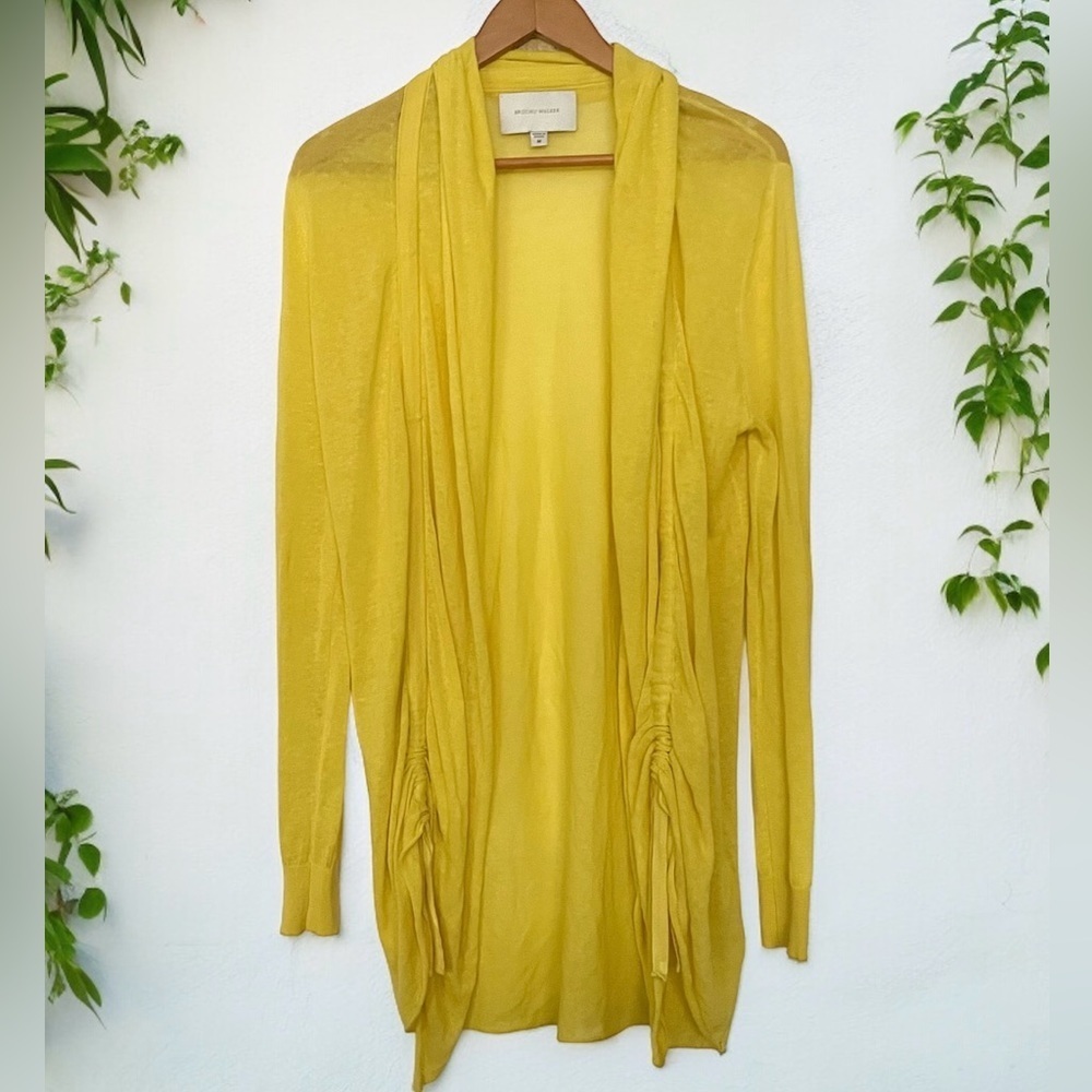 Brochu Walker Yellow Linen Blend Open Cardigan Long Lightweight M Cotton